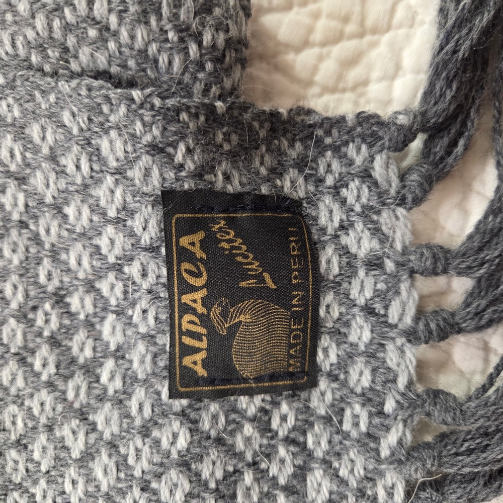 Alpaca Luciter Gray Woven Scarf Made‎ in Peru Alpaca Wool Fringed Winter 62in
